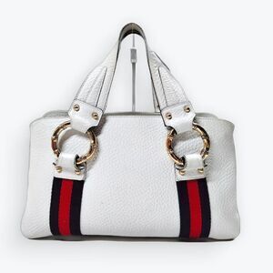 Tom Ford for Gucci Creamy White Leather Web Sherry Line Bamboo Tote Bag RARE